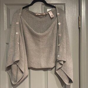 Soft Surroundings Gray and Green Draped Poncho Sweater